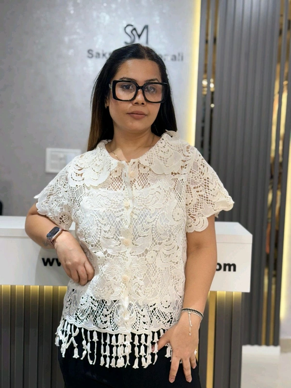 SKU 2197 Beautiful Hakoba Top With Inner - Free Size M To XL, Off White