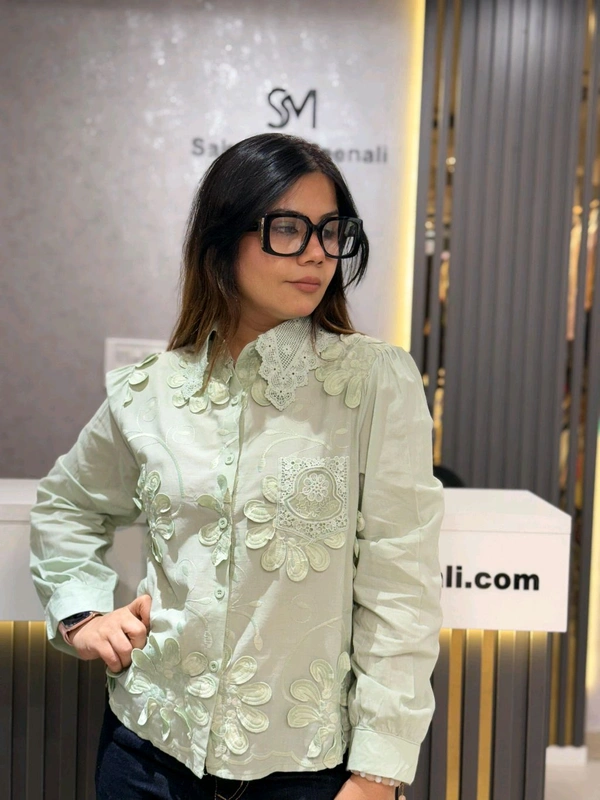 SKU 2198 Beautiful Self Embroidered Shirt - Free Size M To XL, Mint Green