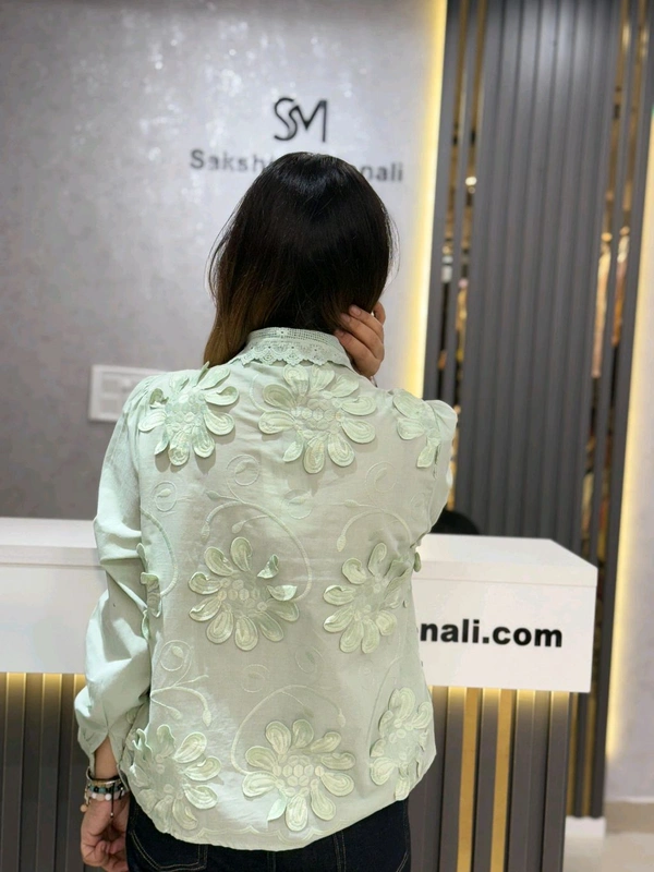SKU 2198 Beautiful Self Embroidered Shirt - Free Size M To XL, Mint Green
