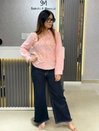 SKU 2198 Beautiful Self Embroidered Shirt - Free Size M To XL, Pink