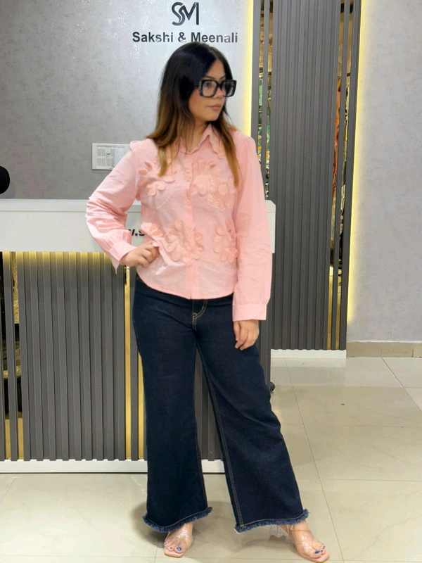 SKU 2198 Beautiful Self Embroidered Shirt - Free Size M To XL, Pink