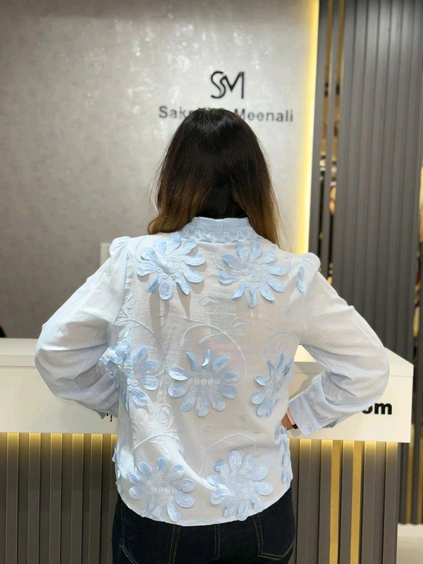 SKU 2198 Beautiful Self Embroidered Shirt - Blue, Free Size M To XL
