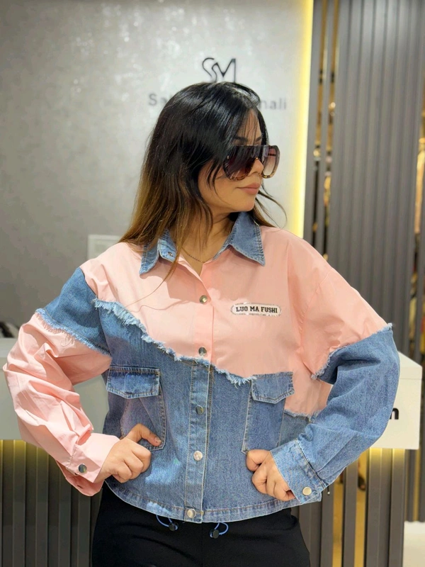 SKU 2199 Beautiful Denim Shirt - Pink, Free Size M To XXL
