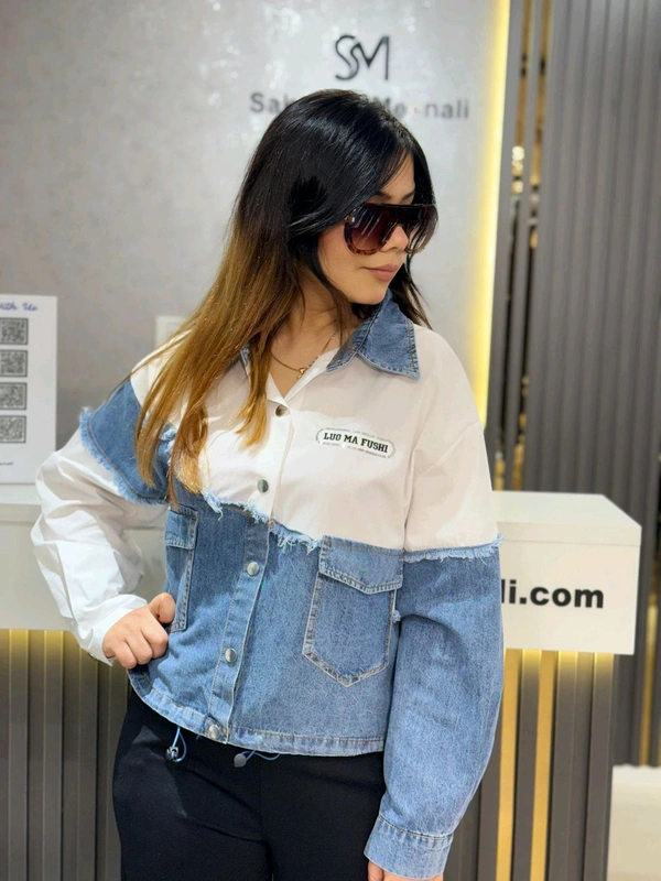 SKU 2199 Beautiful Denim Shirt - White, Free Size M To XXL