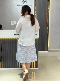 SKU 2202 Beautiful Stripes Dress With Jacket - Blue, Free Size M To XXL