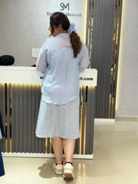 SKU 2202 Beautiful Stripes Dress With Jacket - White, Free Size M To XXL