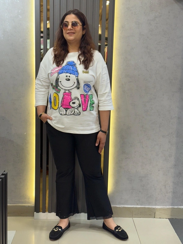 SKU 2203 Beautiful Cartoon Print Tees - White, Free Size M To XXXL