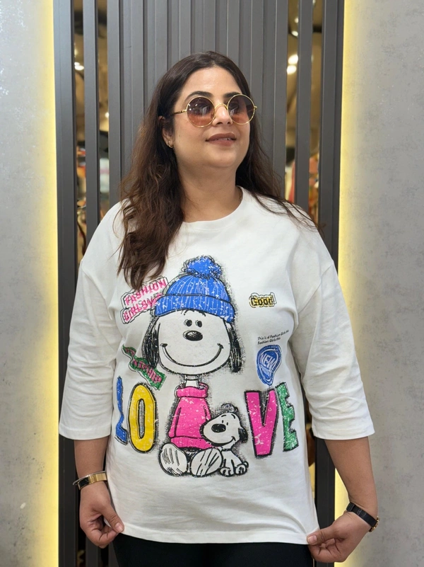 SKU 2203 Beautiful Cartoon Print Tees - White, Free Size M To XXXL