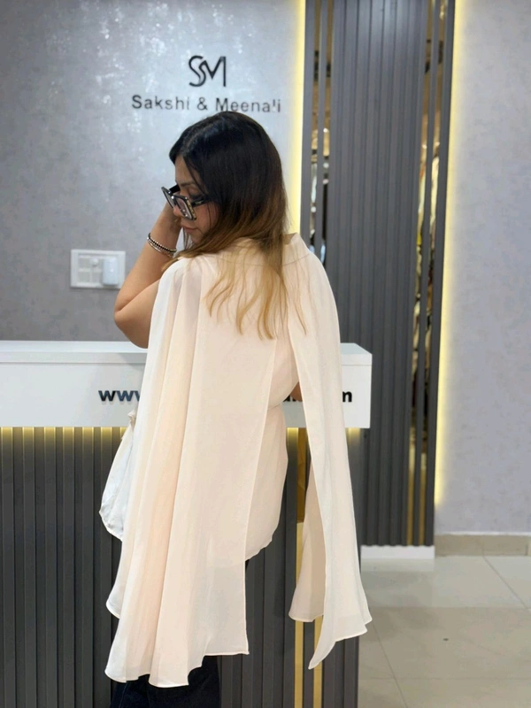 SKU 2204 Beautiful Platted Top With Belt - Free Size M To XXL, Beige