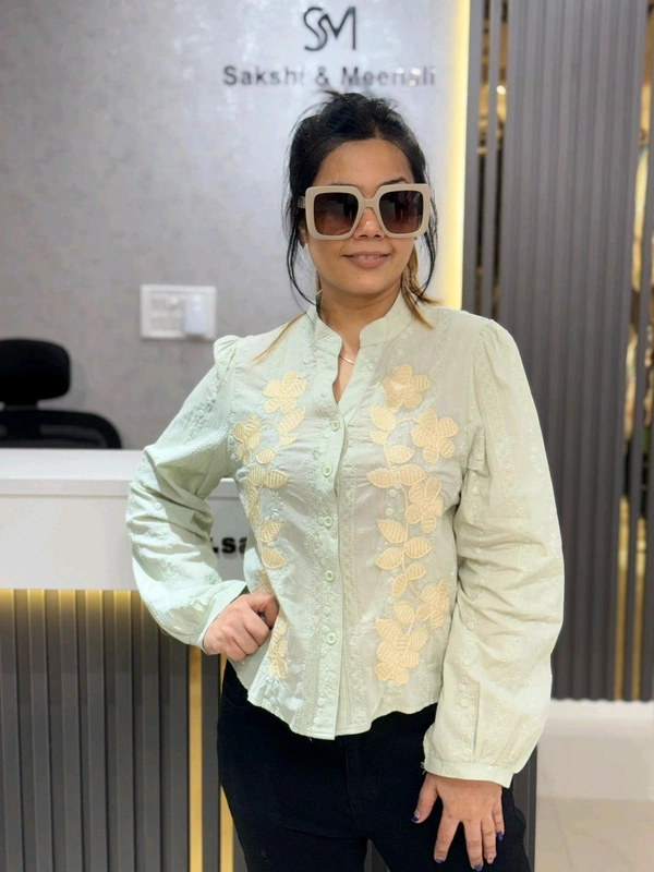 SKU 2194 Beautiful Embroidery Shirt - Green, Free Size Xs To L