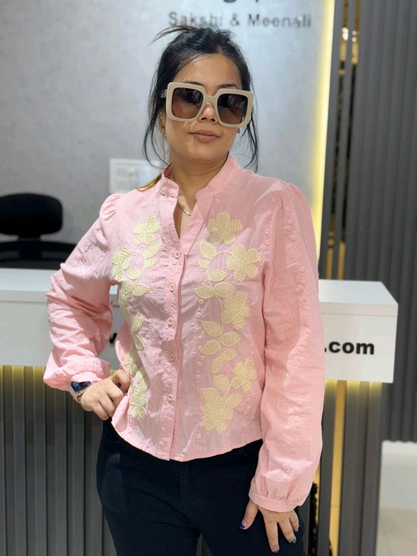 SKU 2194 Beautiful Embroidery Shirt - Pink, Free Size Xs To L
