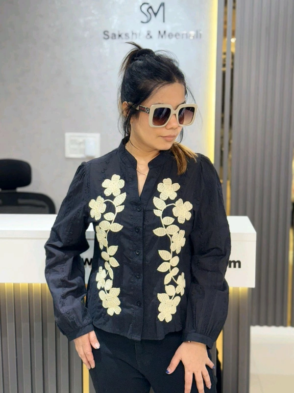 SKU 2194 Beautiful Embroidery Shirt - Black, Free Size Xs To L