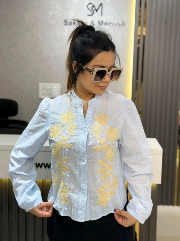 SKU 2194 Beautiful Embroidery Shirt - Blue, Free Size Xs To L
