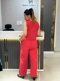 SKU 2079 Red Beautiful Vest With Pant - Red, M L Xl XXL