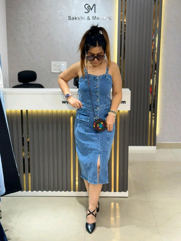 SKU 2085 Denim Dreams Midi Dress - Blue, Size M To XXL