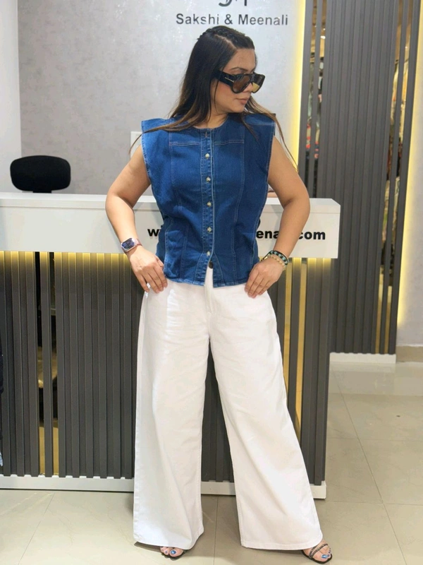 SKU 2206 Beautiful Denim Top With Flair  - M To XXL, Denim Blue