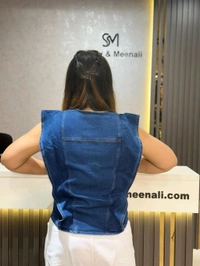 SKU 2206 Beautiful Denim Top With Flair  - M To XXL, Denim Blue