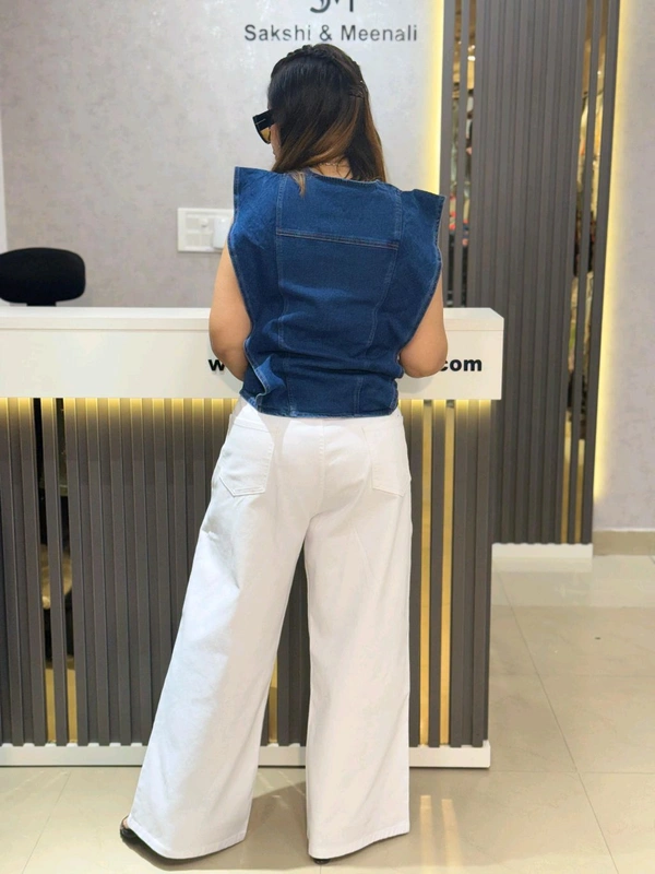 SKU 2206 Beautiful Denim Top With Flair  - M To XXL, Denim Blue