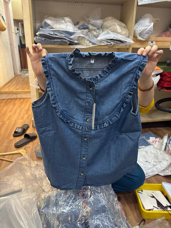 SKU 2208 Beautiful Denim Top With Flair  - M To XXL