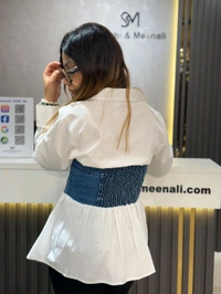 SKU 2209 Beautiful Shirt With Denim  - White, M To XXL