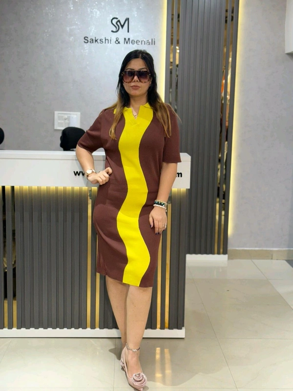 SKU 2149 Beautiful Knitted Dress - Free Size M To XXL, Brown