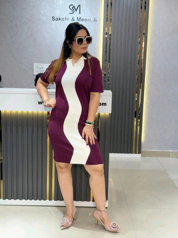 SKU 2149 Beautiful Knitted Dress - Free Size M To XXL, Purple