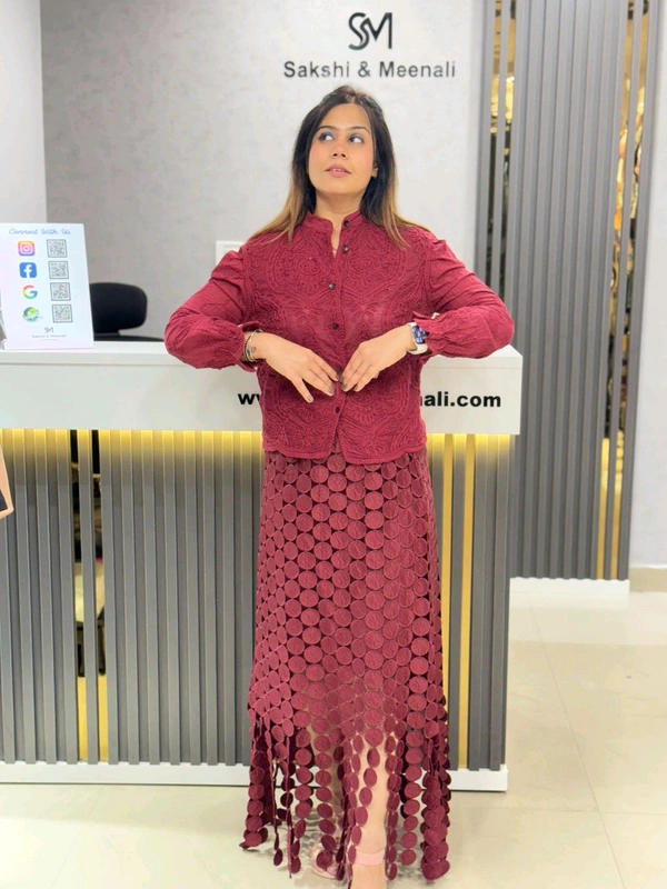 SKU 2183 Beautiful Self Embroidered Shirt - Free Size M To XL, Maroon
