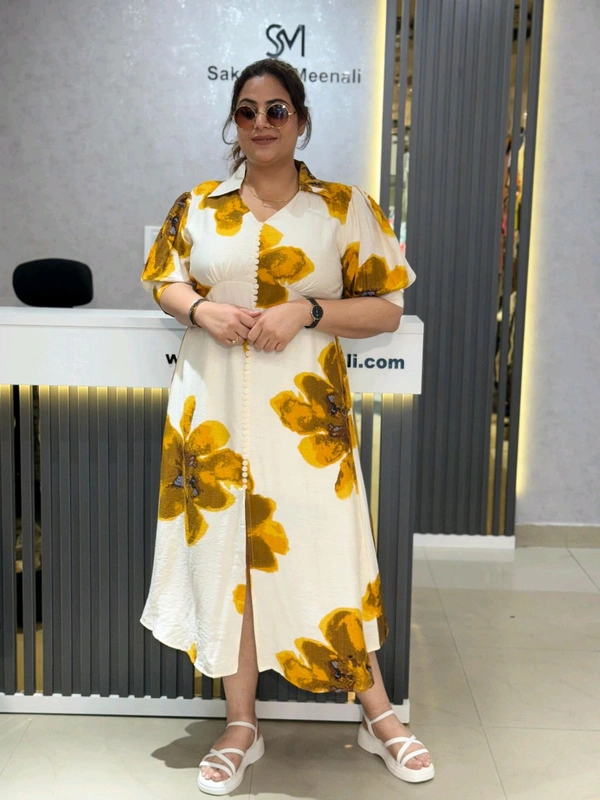 SKU 2210 Beautiful Florescent Dress - Off white, Free Size M TO XXL
