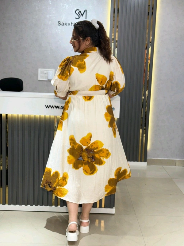 SKU 2210 Beautiful Florescent Dress - Off white, Free Size M TO XXL