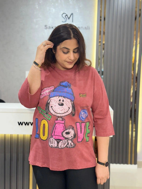 SKU 2203 Beautiful Cartoon Print Tees - Free Size M To XXXL, Maroon