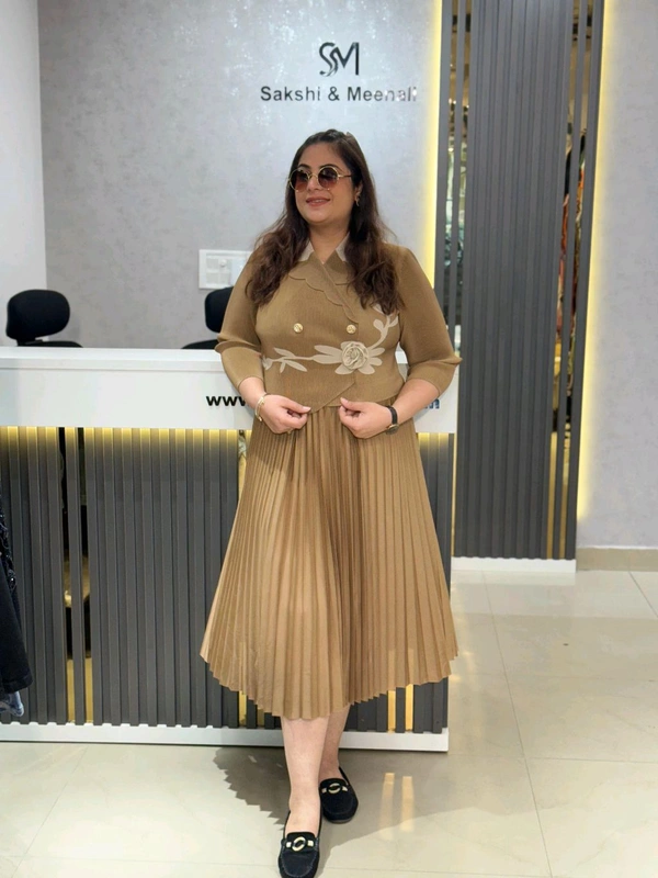 SKU 1650 Timeless Pleated Midi Dress for Effortless Style - Free Size M To 5xl, Brown