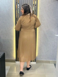 SKU 1650 Timeless Pleated Midi Dress for Effortless Style - Free Size M To 5xl, Brown