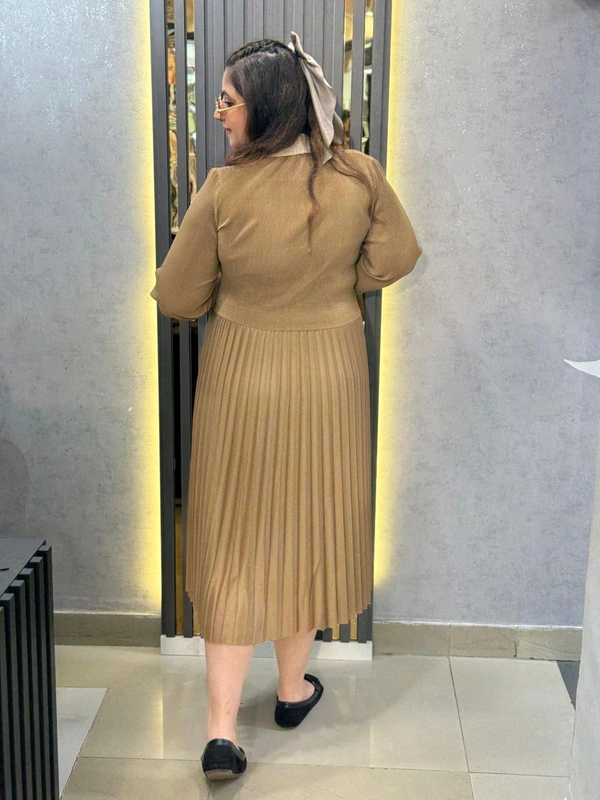 SKU 1650 Timeless Pleated Midi Dress for Effortless Style - Free Size M To 5xl, Brown