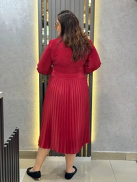 SKU 1650 Timeless Pleated Midi Dress for Effortless Style - Free Size M To 5xl, Red