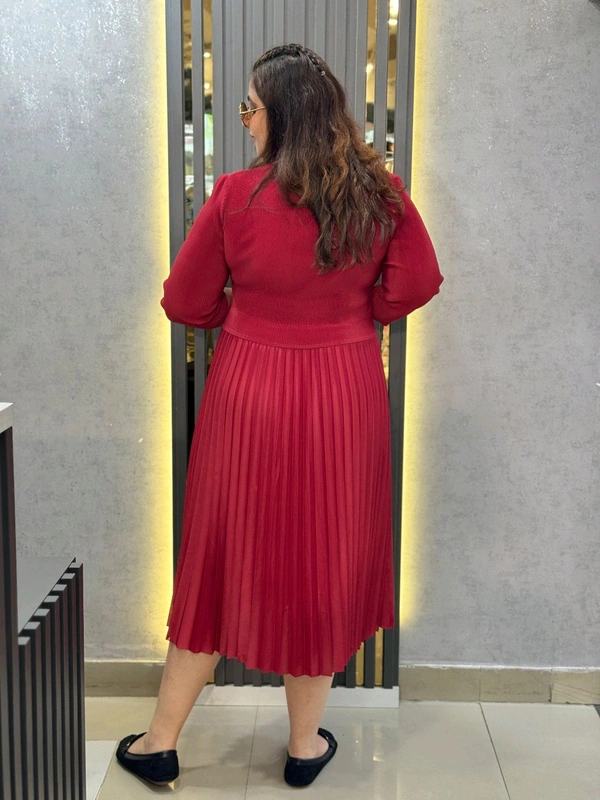 SKU 1650 Timeless Pleated Midi Dress for Effortless Style - Free Size M To 5xl, Red