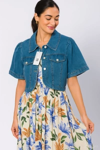 SKU 2220 Beautiful Dress With Denim Jacket - Free Size M To XXL, Dark Blue