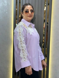 SKU 2234 Beautiful Shirt With Lace Work - Free Size M To XXXL, Purple