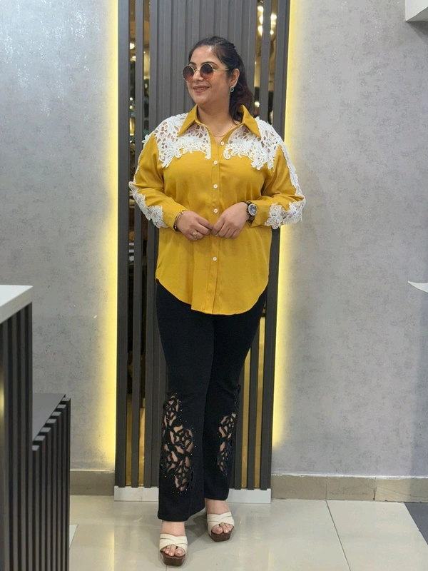 SKU 2234 Beautiful Shirt With Lace Work - Free Size M To XXXL, Yellow