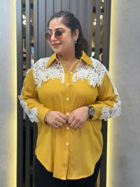 SKU 2234 Beautiful Shirt With Lace Work - Free Size M To XXXL, Yellow