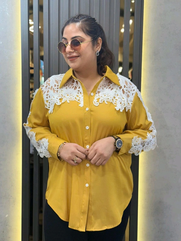 SKU 2234 Beautiful Shirt With Lace Work - Free Size M To XXXL, Yellow