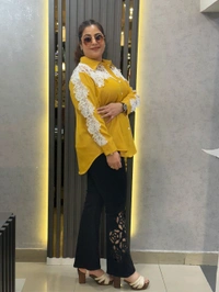 SKU 2234 Beautiful Shirt With Lace Work - Free Size M To XXXL, Yellow