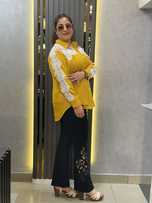SKU 2234 Beautiful Shirt With Lace Work - Free Size M To XXXL, Yellow