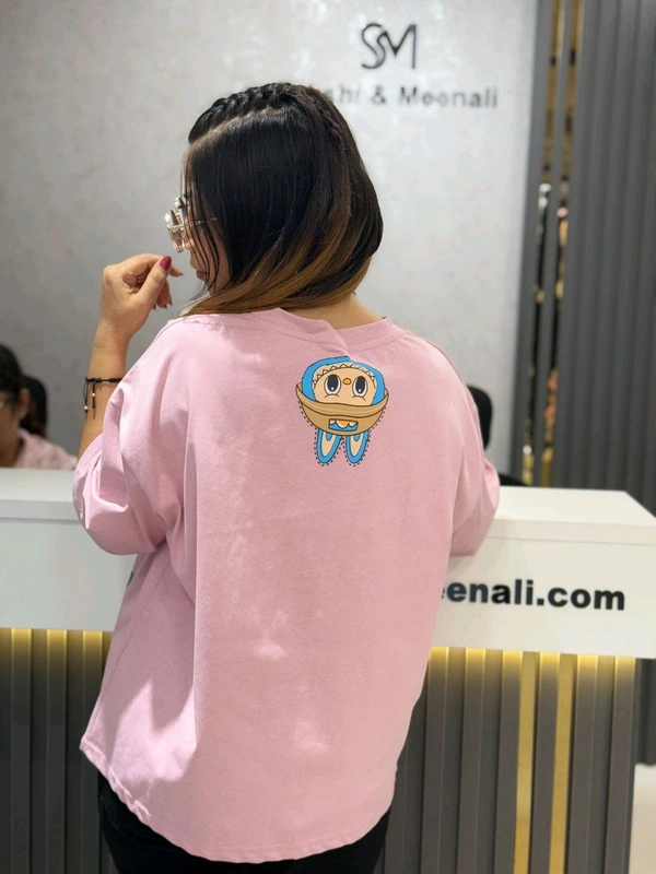 SKU 2142 Beautiful Tee With Labubu Detailing  - Free Size M To 4XL, Pink