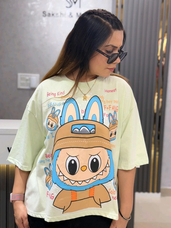 SKU 2142 Beautiful Tee With Labubu Detailing  - Free Size M To 4XL, Green