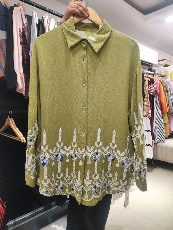 SKU 2106 Beautiful Shirt With Embroidery And Stud - Free Size M To XXL, Green