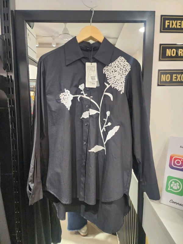 SKU 1655 Beautiful Shirt With Flower Embroidery  - Black, Free Size M To XXL