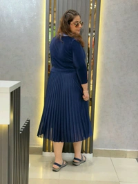SKU 1650 Timeless Pleated Midi Dress for Effortless Style - Free Size M To 5xl, Blue