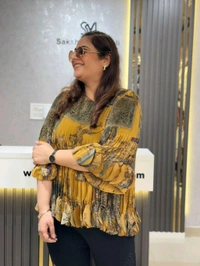 SKU 2236 Boho Glam Cutwork Pants with Artistic Pleated Top - Free Size M To 6xl, Mustard Yellow