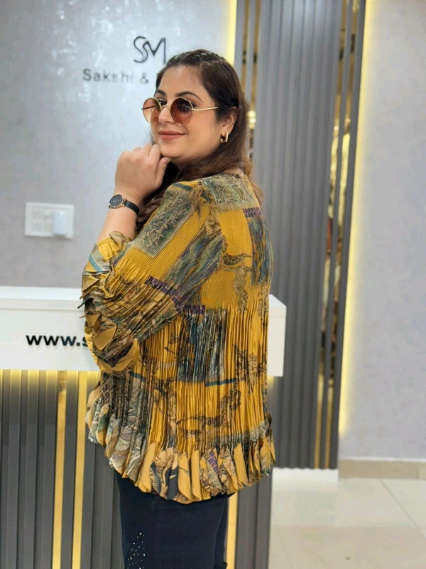 SKU 2236 Boho Glam Cutwork Pants with Artistic Pleated Top - Free Size M To 6xl, Mustard Yellow