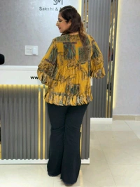 SKU 2236 Boho Glam Cutwork Pants with Artistic Pleated Top - Free Size M To 6xl, Mustard Yellow